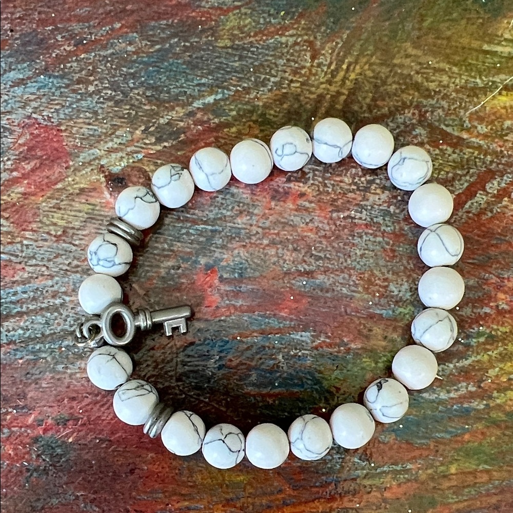 White Marble  Beaded Bracelet stretchy